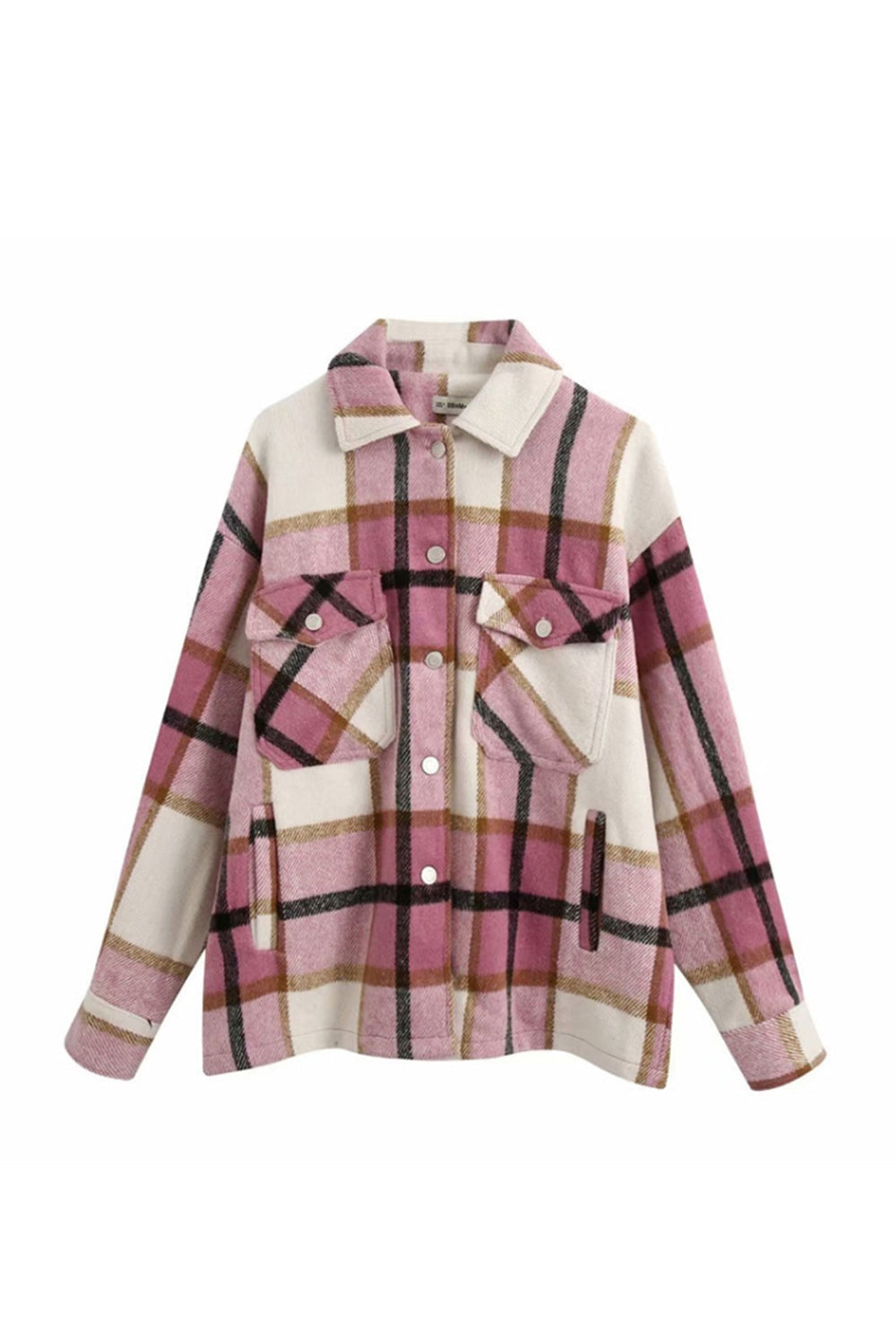 elveswallet Flannel Loose Tweed Plaid Shirt Coat