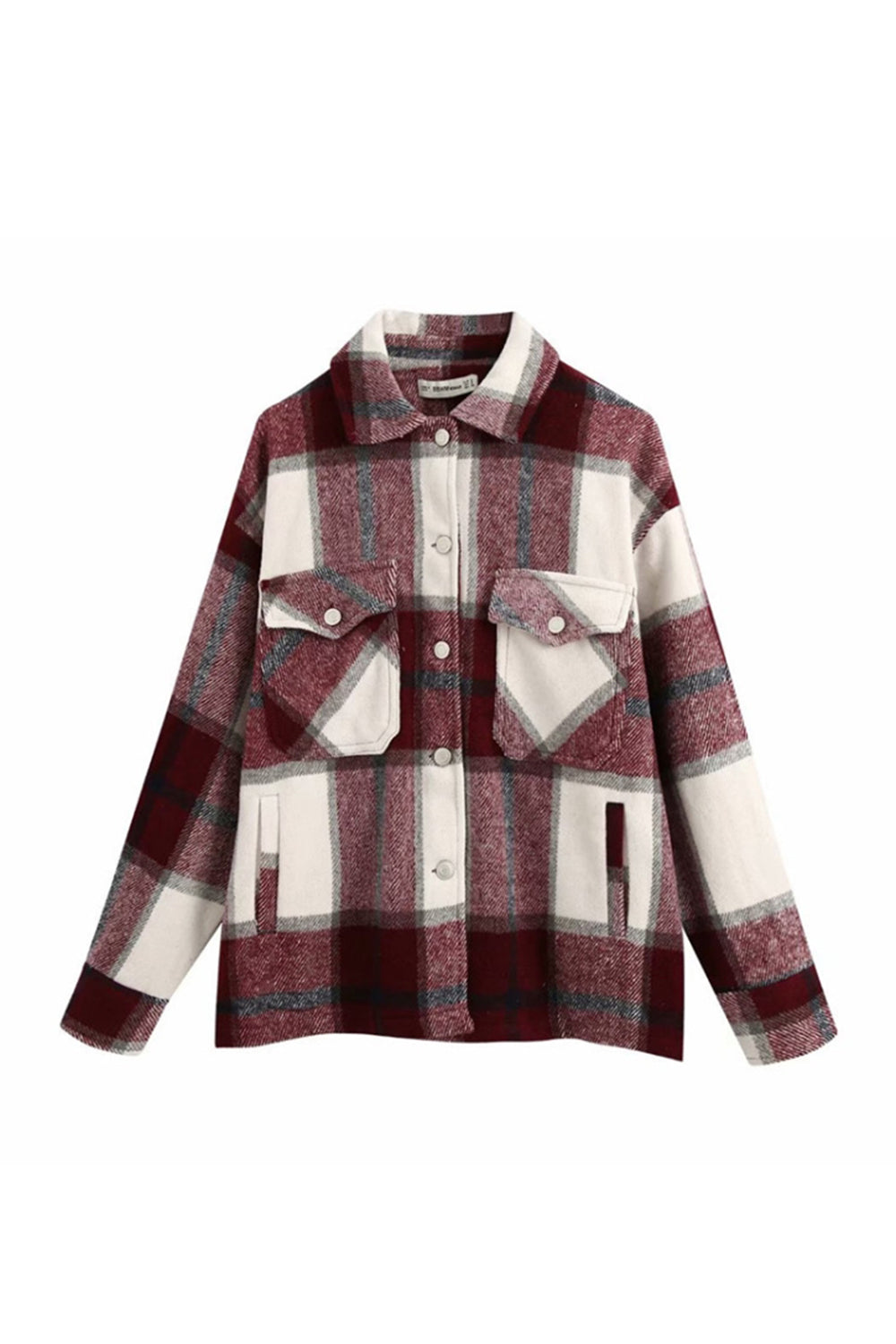 elveswallet Flannel Loose Tweed Plaid Shirt Coat