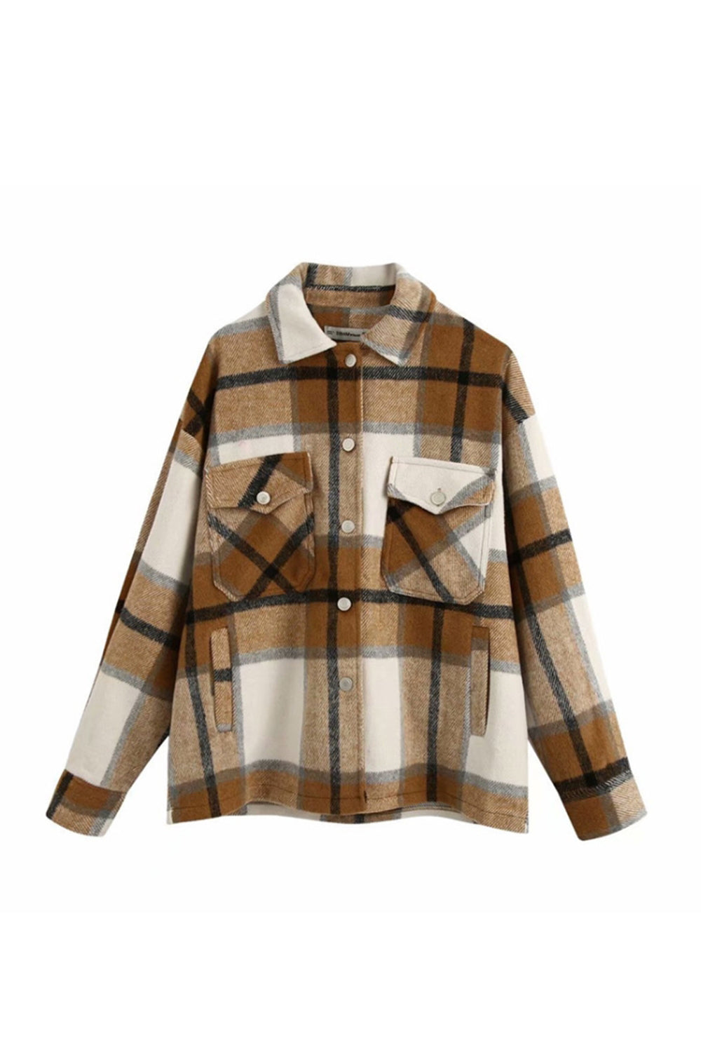 elveswallet Flannel Loose Tweed Plaid Shirt Coat