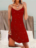 elveswallet  Rhinestone Ring Strap Dress, Sexy V-neck Sleeveless Spaghetti Dress, Women's Clothing