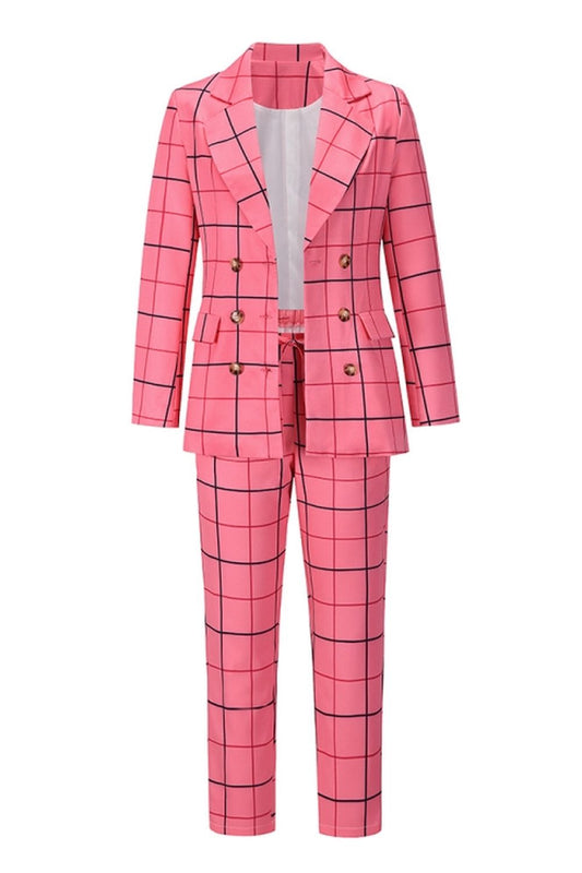 elveswallet Double-Breasted Plaid Blazer Pants Suit