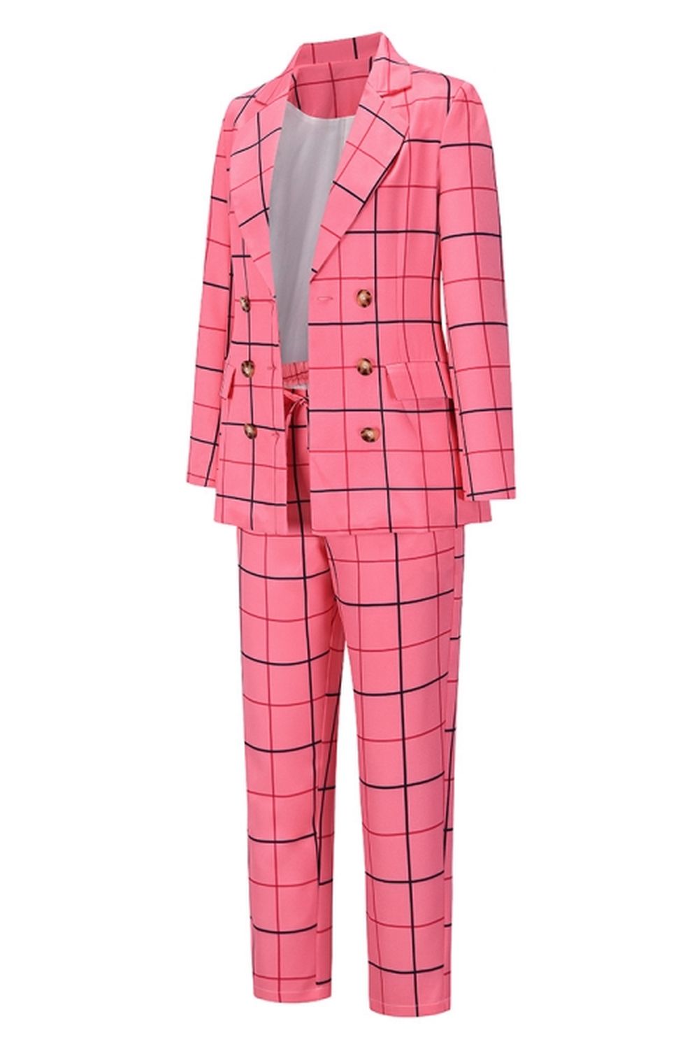 elveswallet Double-Breasted Plaid Blazer Pants Suit