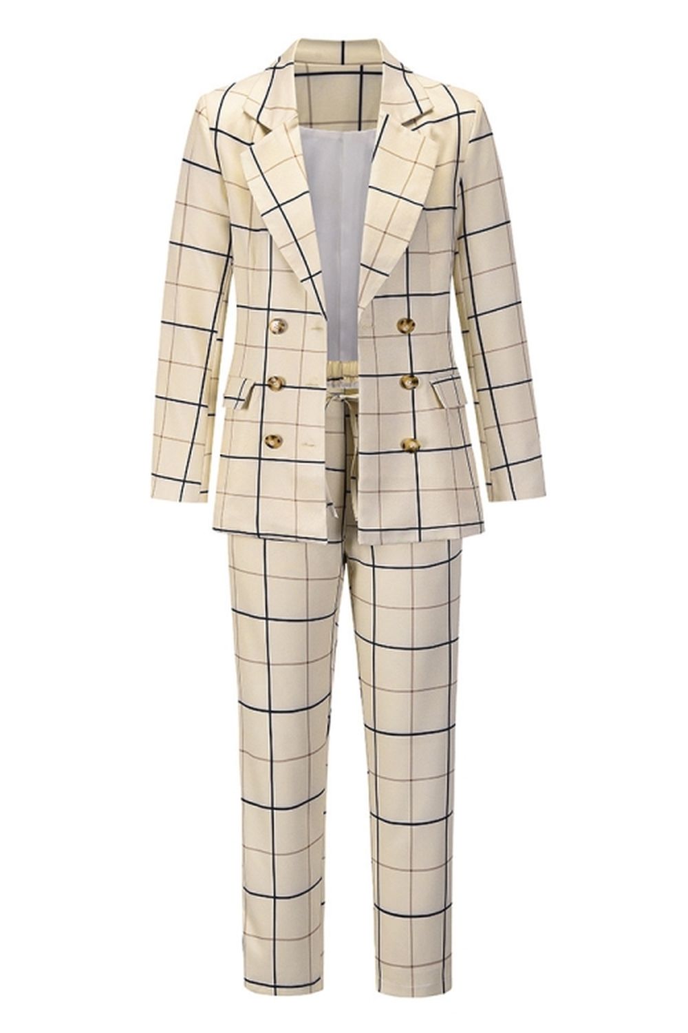 elveswallet Double-Breasted Plaid Blazer Pants Suit