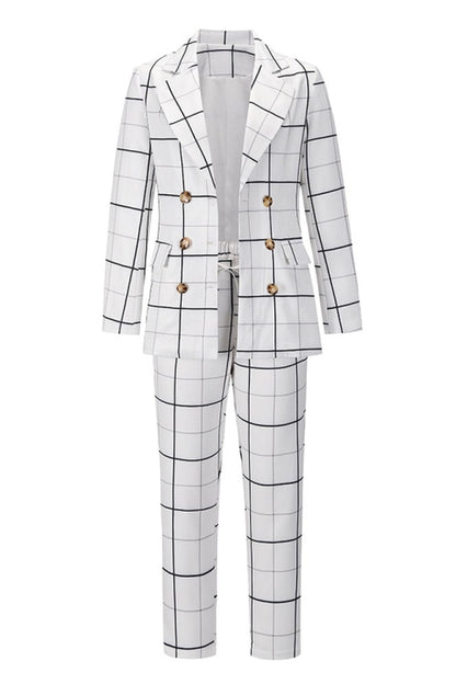 elveswallet Double-Breasted Plaid Blazer Pants Suit