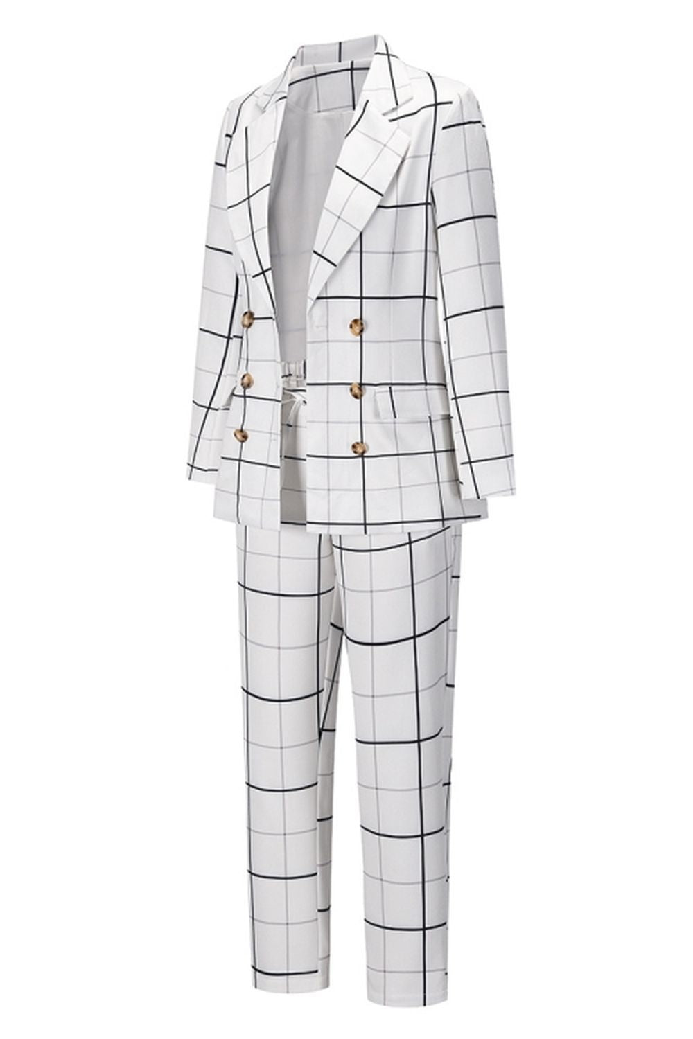 elveswallet Double-Breasted Plaid Blazer Pants Suit