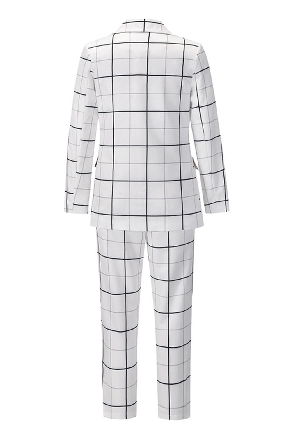 elveswallet Double-Breasted Plaid Blazer Pants Suit