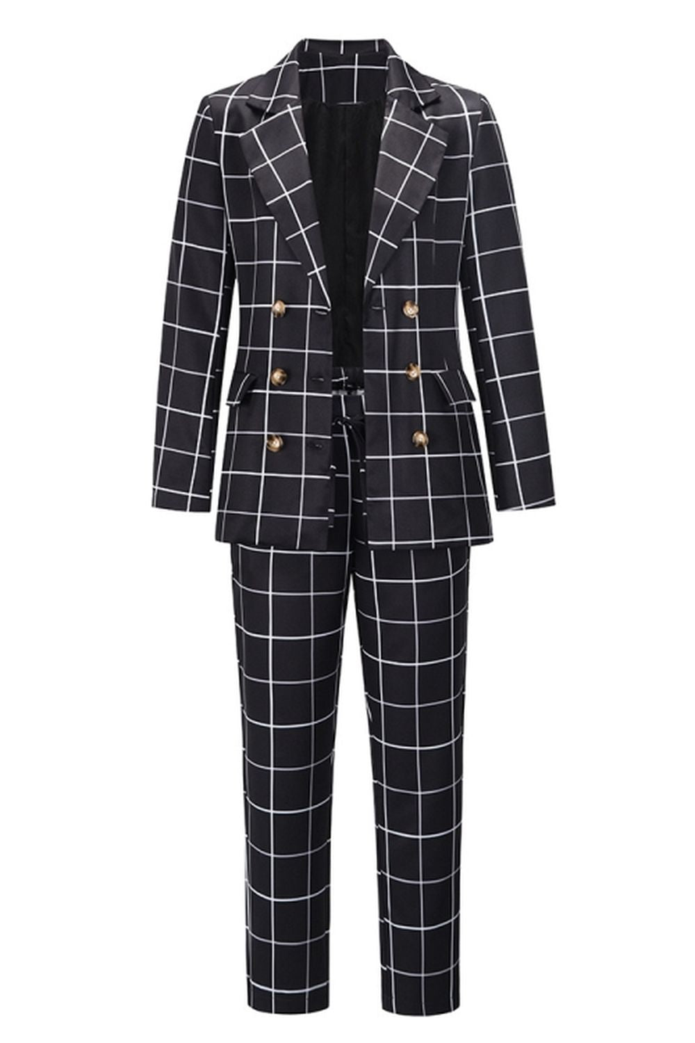 elveswallet Double-Breasted Plaid Blazer Pants Suit