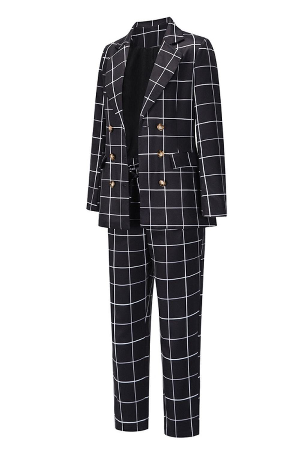 elveswallet Double-Breasted Plaid Blazer Pants Suit