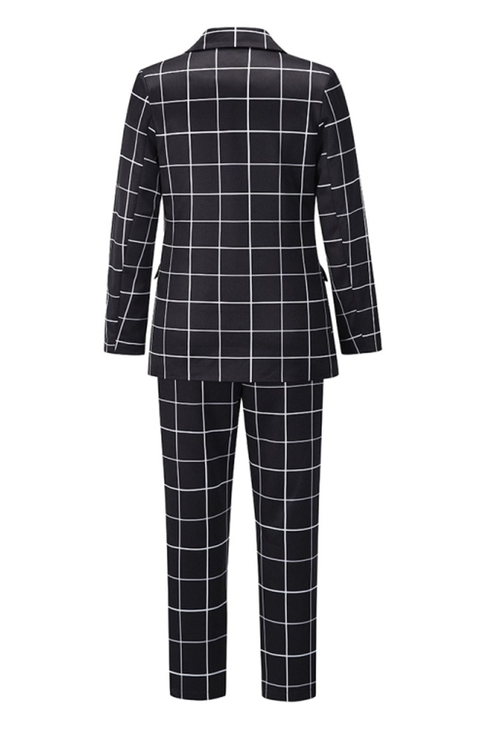 elveswallet Double-Breasted Plaid Blazer Pants Suit