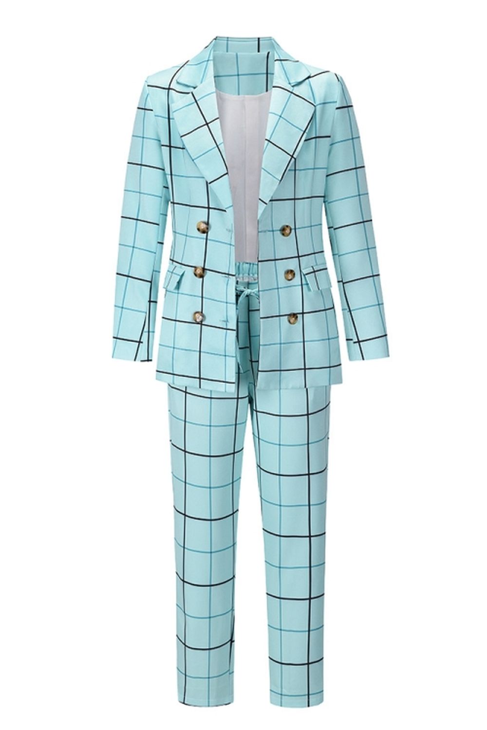 elveswallet Double-Breasted Plaid Blazer Pants Suit