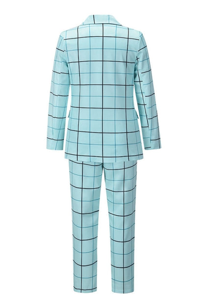 elveswallet Double-Breasted Plaid Blazer Pants Suit