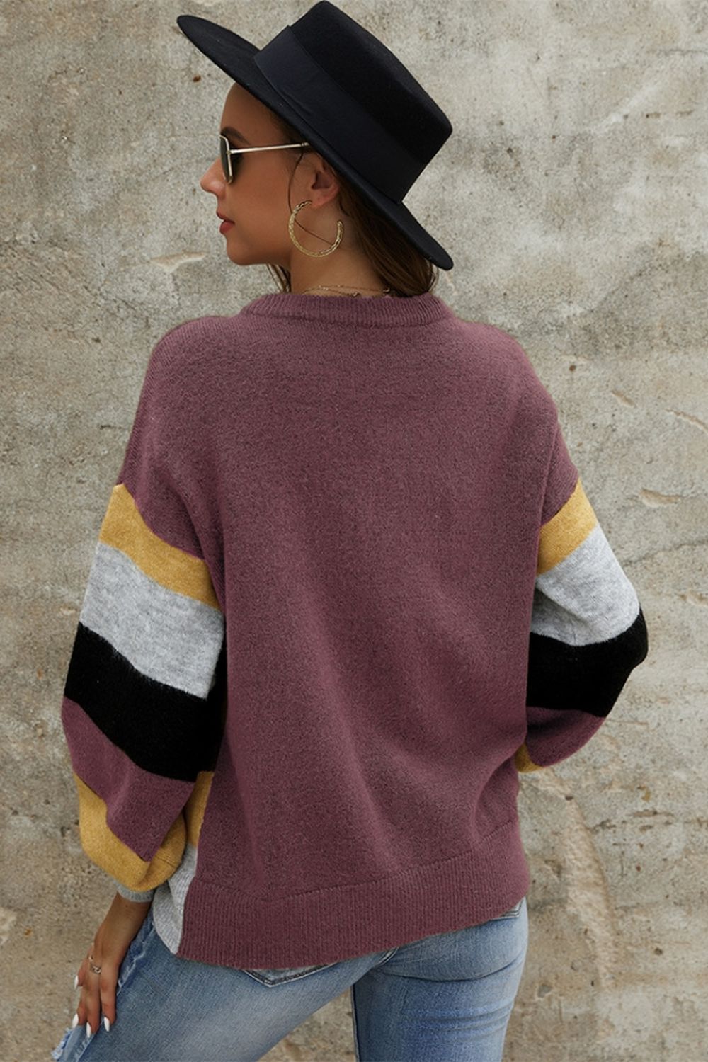 elveswallet Long Sleeve Patchwork Contrast Sweater