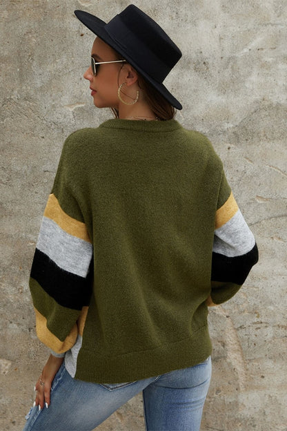 elveswallet Long Sleeve Patchwork Contrast Sweater