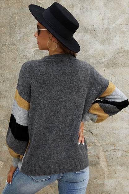 elveswallet Long Sleeve Patchwork Contrast Sweater