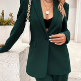 elveswallet  Solid Lapel Blazer, Casual Open Front Long Sleeve Work Office Outerwear, Women's Clothing