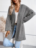 elveswallet  Striped Open Front Cardigan, Casual Lantern Sleeve Cardigan For Fall & Winter, Women's Clothing