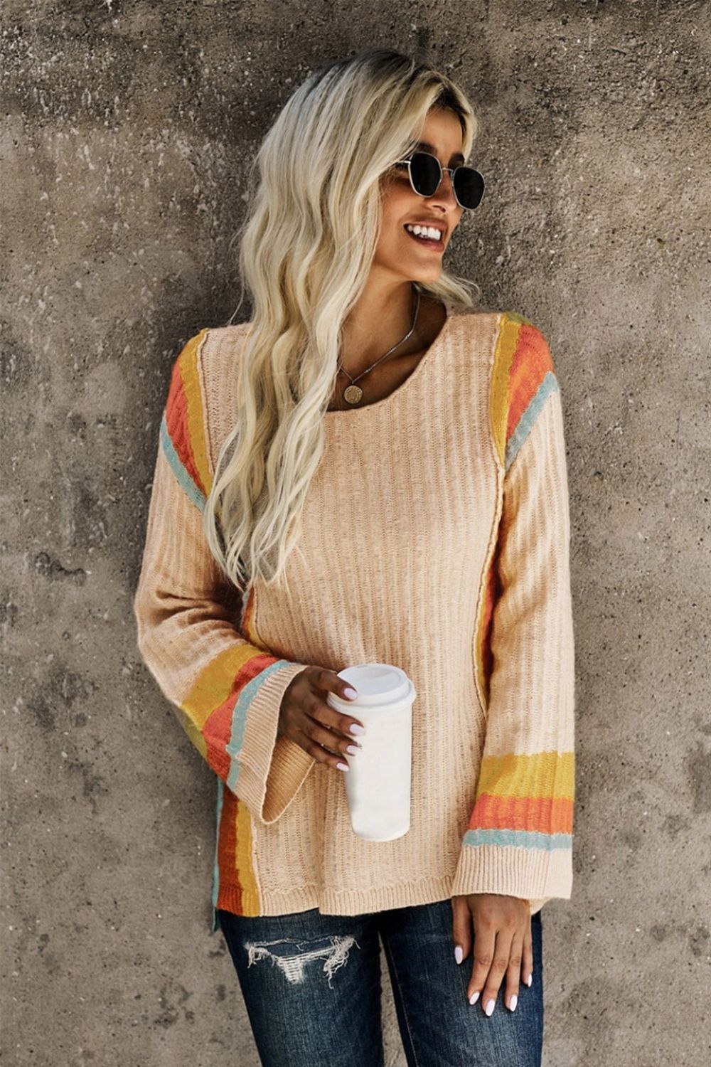 elveswallet Flared Sleeve Round Neck Bottoming Pullover