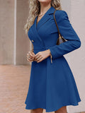 elveswallet  Elegant Button A-line Suit Coat Dress, Casual Long Sleeve Solid V-neck Double Breasted Waist Work Office Dresses, Women's Clothing