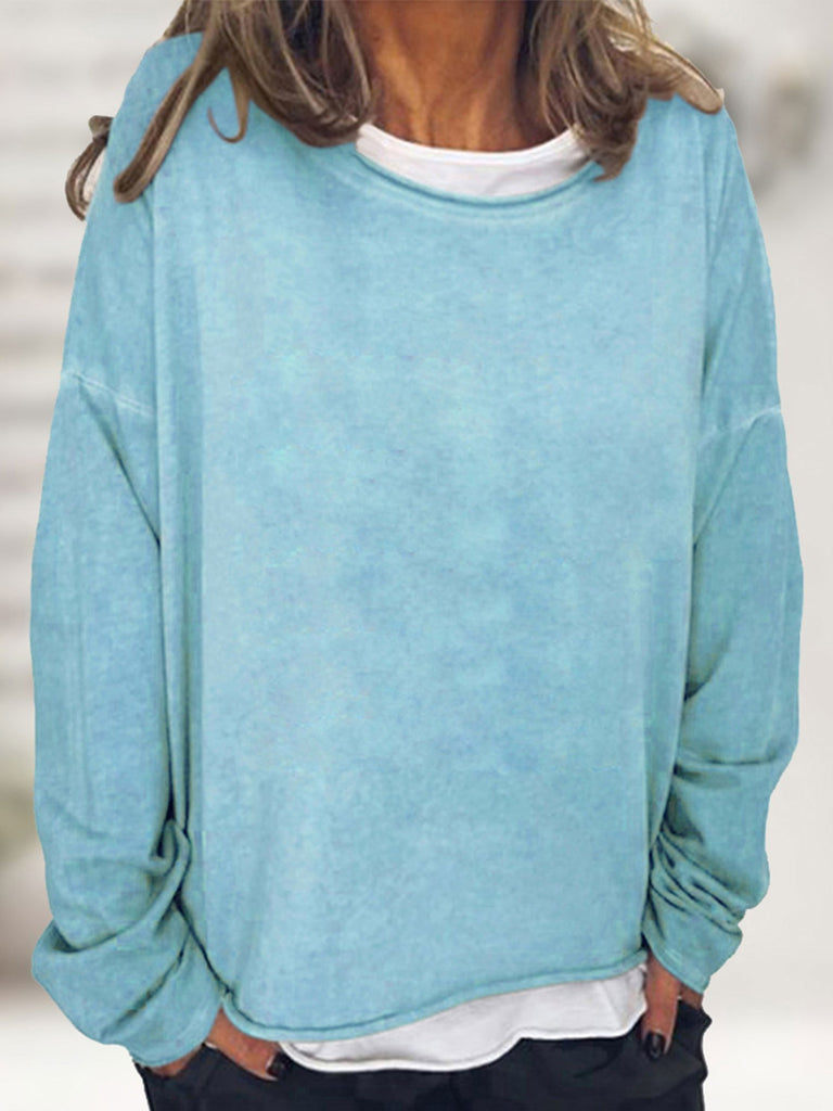 elveswallet  Solid Crew Neck Pullover Sweatshirt, Casual Long Sleeve Sweatshirt For Spring & Fall, Women's Clothing