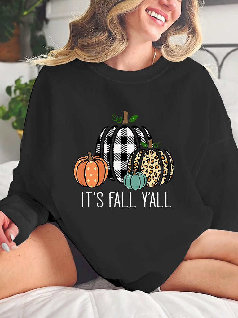elveswallet  Halloween Pumpkin Print Pullover Sweatshirt, Casual Long Sleeve Crew Neck Sweatshirt, Women's Clothing