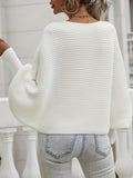 Solid Boat Neck Pullover Sweater, Casual Batwing Sleeve Sweater For Fall & Winter, Women's Clothing