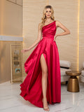 Satin Backless High Slit Prom Dress, Elegant Formal Dinner Slim Dress, Women's Clothing