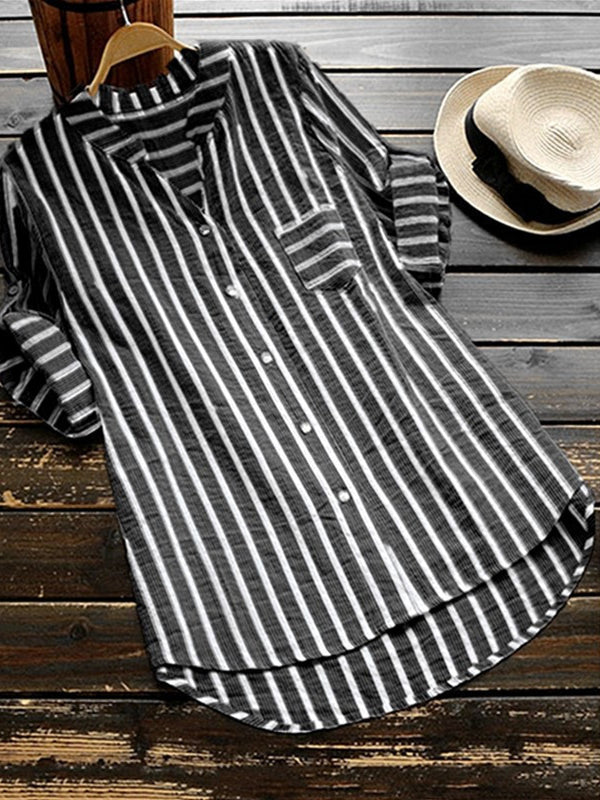 Striped Women's 3/4 Sleeve Button Down Linen Shirts