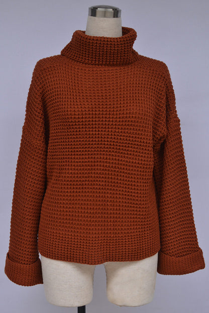 elveswallet Loose Pure Color High Neck Sweater