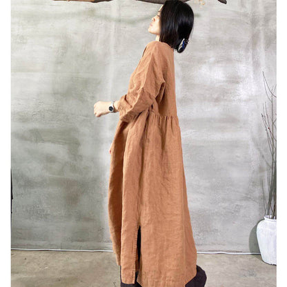 ELVESWALLET 2025 202008/Qingzhao, linen, retro and old washed spring and autumn thread pullover robe dress