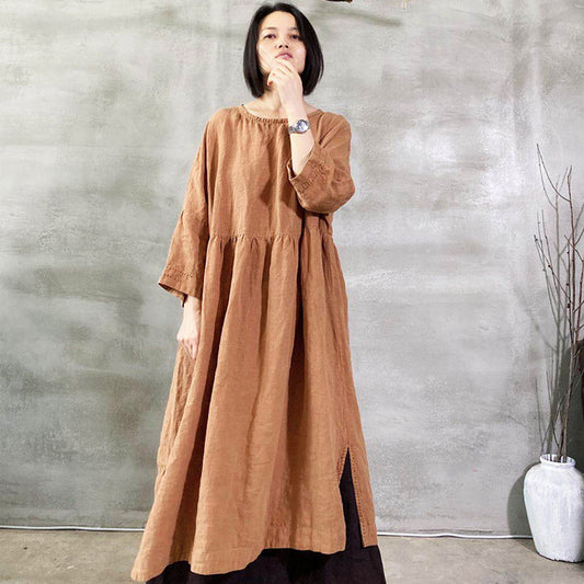 ELVESWALLET 2025 202008/Qingzhao, linen, retro and old washed spring and autumn thread pullover robe dress