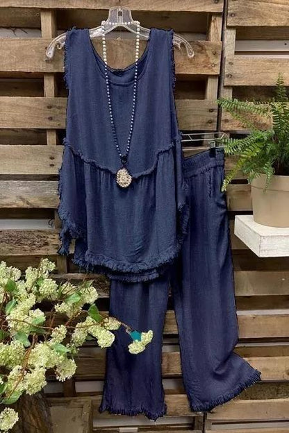 Simple Color Loose Sleeveless Suit