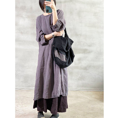 ELVESWALLET 2025 202008/Qingzhao, linen, retro and old washed spring and autumn thread pullover robe dress