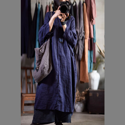 ELVESWALLET 2025 20/August/Afternoon, literary and retro linen washed and made old hand-embroidered threads pullover robe dress