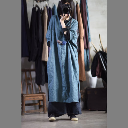 ELVESWALLET 2025 20/August/Afternoon, literary and retro linen washed and made old hand-embroidered threads pullover robe dress