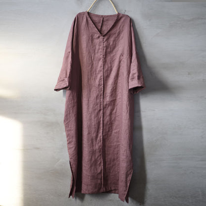 ELVESWALLET 2025 20/August/Afternoon, literary and retro linen washed and made old hand-embroidered threads pullover robe dress