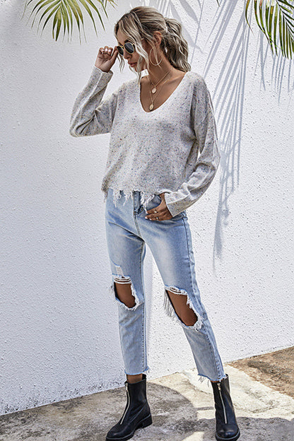 elveswallet Long-sleeved Loose Knit Distressed Sweater