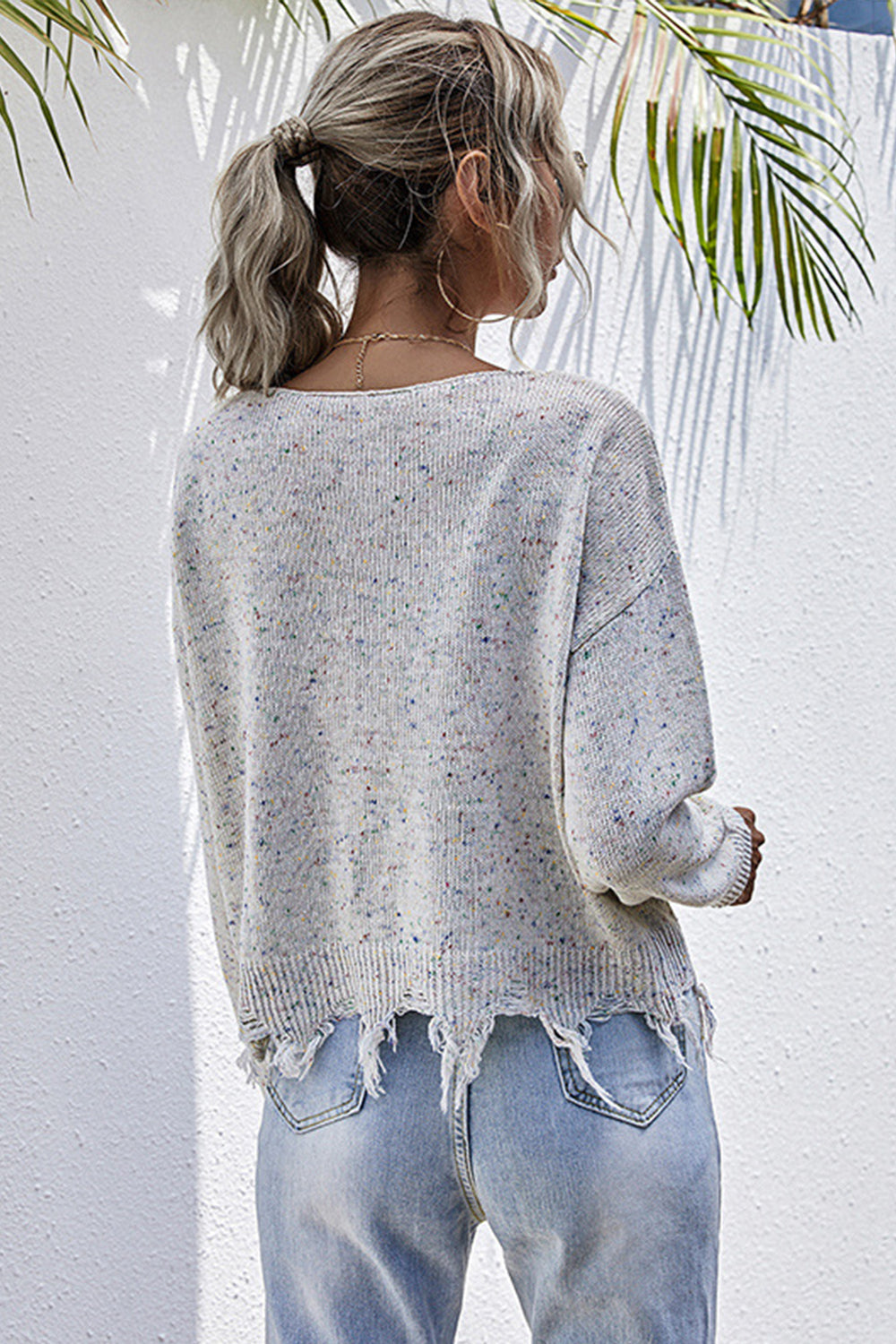 elveswallet Long-sleeved Loose Knit Distressed Sweater