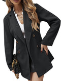 elveswallet  Double Breasted Lapel Blazer, Elegant Long Sleeve Solid Work Outerwear, Women's Clothing