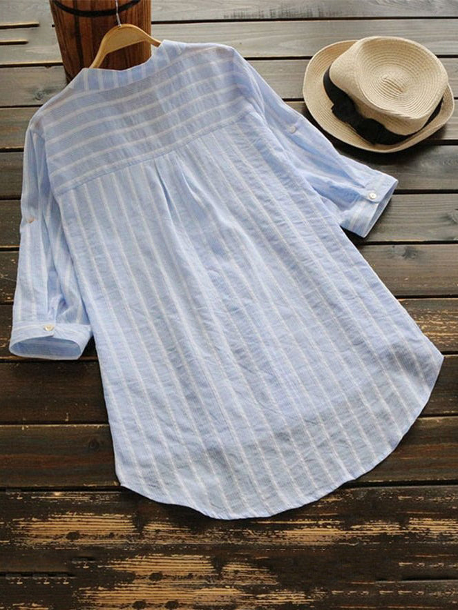 Striped Women's 3/4 Sleeve Button Down Linen Shirts