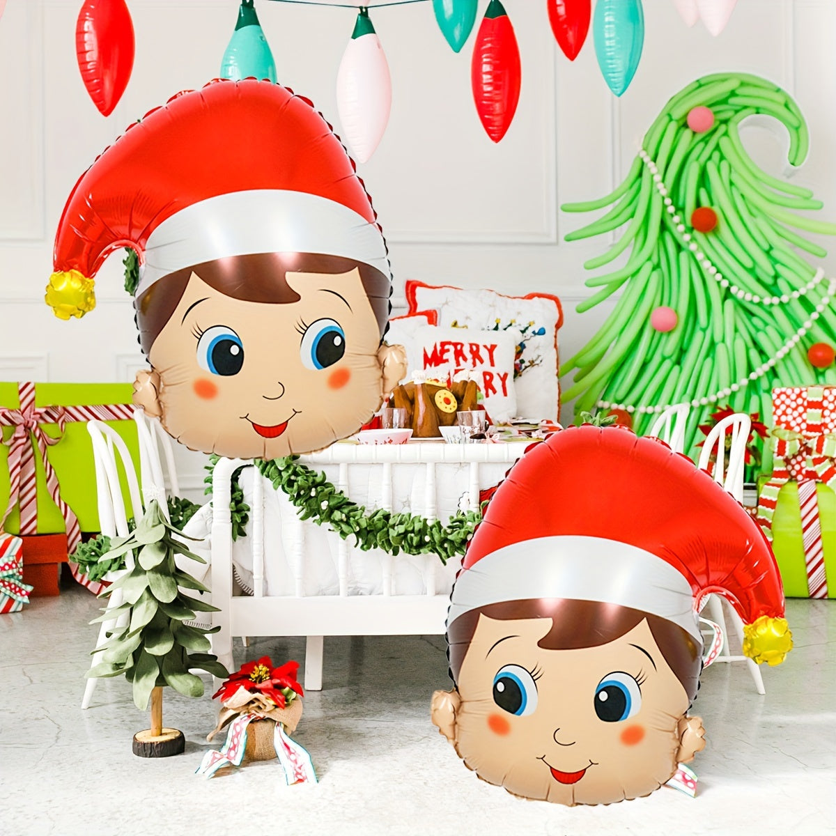 [Trusted] 2pcs Christmas Soldier Head Balloons with Red Santa Hat - Perfect for Holiday Party & Home Decor