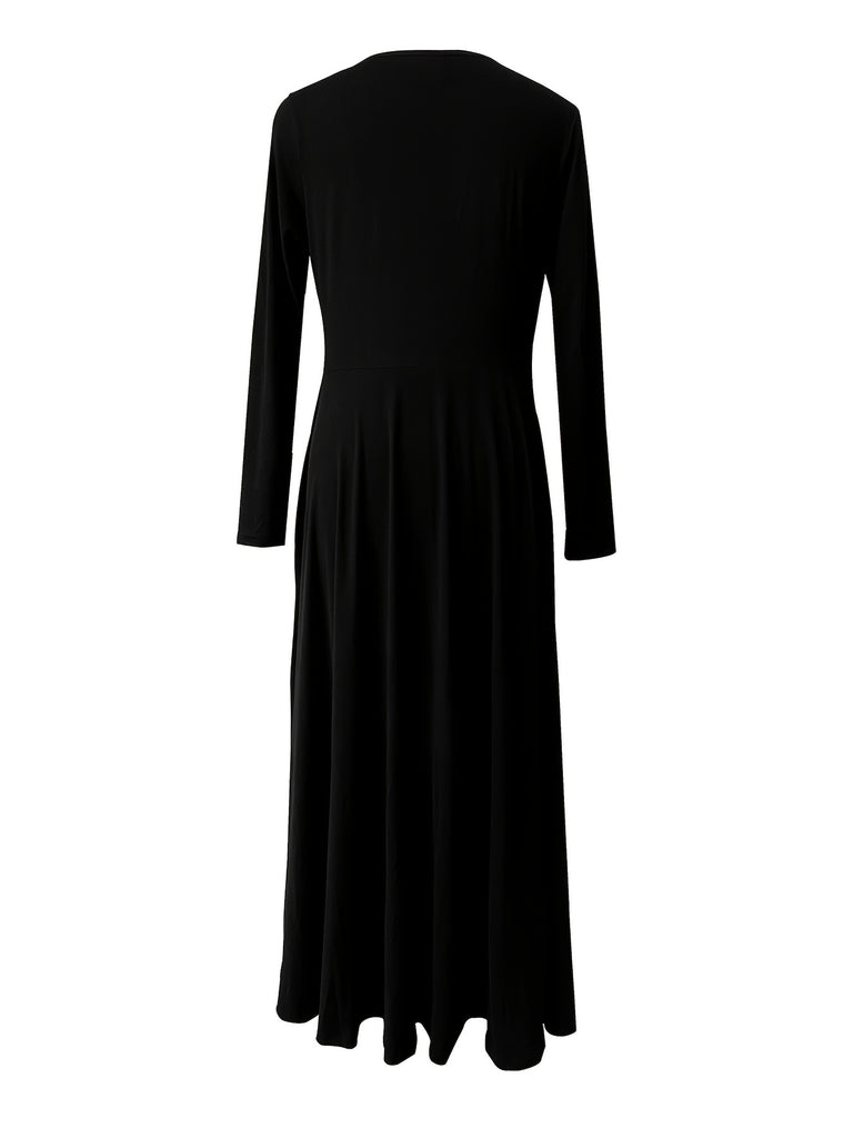 elveswallet  Minimalist Simple Midi Dress, Casual Crew Neck Long Sleeve Versatile Dress, Women's Clothing
