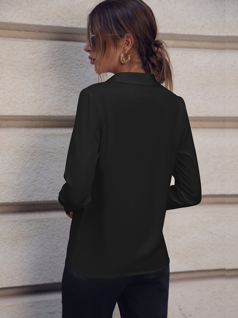elveswallet  Women's Blouse Elegant Solid Lapel Button Long Sleeve Fashion Fall Winter Blouse