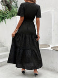 elveswallet  Solid High Waist Dress, Casual Surplice Neck Short Sleeve Maxi Dress, Women's Clothing