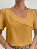 elveswallet  Plus Size Casual T-shirt, Women's Plus Solid Bubble Sleeve Irregular Neck Cute T-shirt