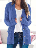 Cable Knit Button Front Cardigan, Casual Solid Long Sleeve Cardigan For Fall & Winter, Women's Clothing