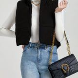 Stand Collar Zip Up Vest, Casual Solid Sleeveless Versatile Vest, Women's Clothing