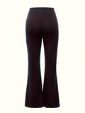 elveswallet  Solid High Waist Elastic Long Length Pants, Slim Stylish Elegant Wide Leg Pants, Women's Clothing
