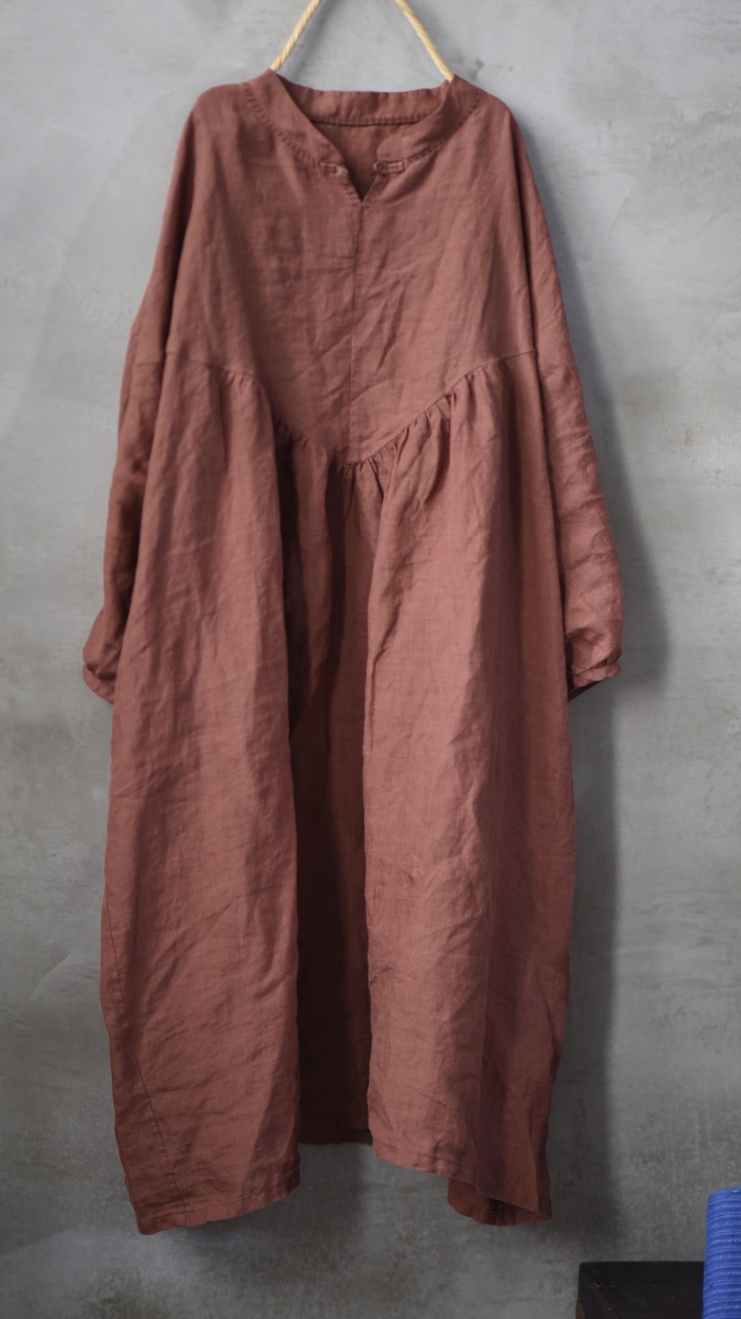 ELVESWALLET 2025 20/September/Nianjiu, ramie washed and old literary and retro pullover loose large autumn dress