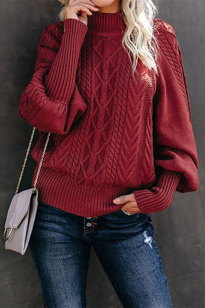 elveswallet Mid-high Neck Cable Knit Pullover Sweater