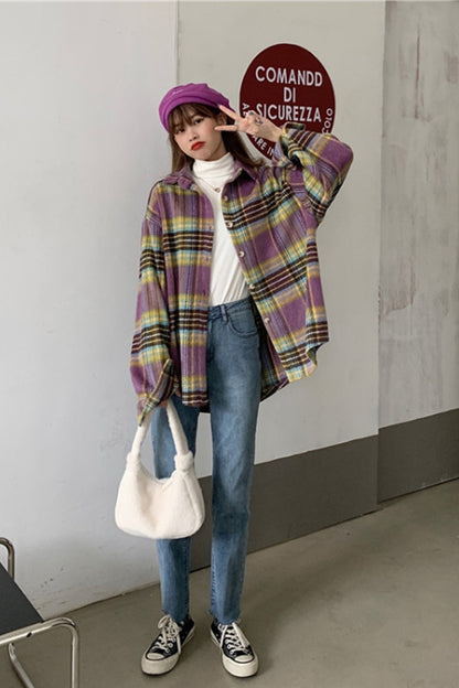 elveswallet Flannel Vintage Plaid Tweed Coat